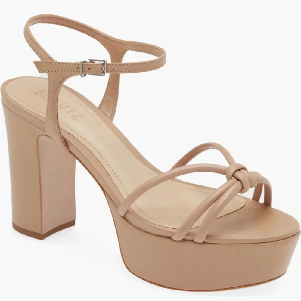New! Schutz Kelsie‎ Platform Sandal Heel Women Shoe True Beige Leather Size 11